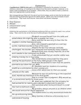 euphemisms handout by the book guy teachers pay teachers