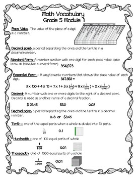 Math Vocabulary Quiz Grade 5 Module 1 by Teaching2Plz | TpT