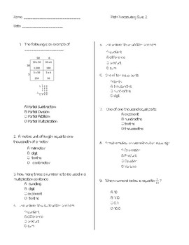 Math Vocabulary Quiz Grade 5 Module 1 by Teaching2Plz | TpT