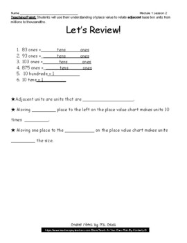 Preview of Eureka Math 5th Grade Guided Notes Module 1 Lesson 2