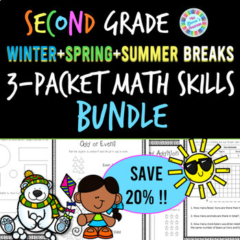 Preview of 2nd Grade School Break Math Packets BUNDLE - Winter, Spring, & Summer Break!