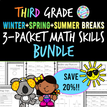 Preview of 3rd Grade School Break Math Packets BUNDLE - Winter, Spring, & Summer Break!