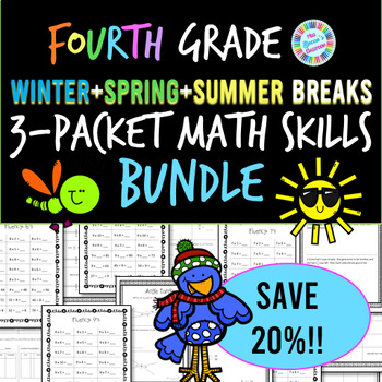 Preview of 4th Grade School Break Math Packets BUNDLE - Winter, Spring, & Summer Break!