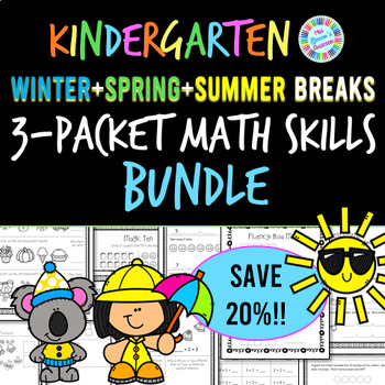 Preview of Kindergarten School Break Math Packets BUNDLE - Winter, Spring, & Summer Break!