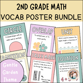 Preview of Eureka/Engage NY Grade 2 Year-Long Math Vocabulary BUNDLE! | Gentle Garden Theme