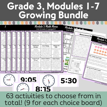 Preview of Eureka/EngageNY Grade 3 Modules 1-7 Choice Board Bundle- Games & Puzzles
