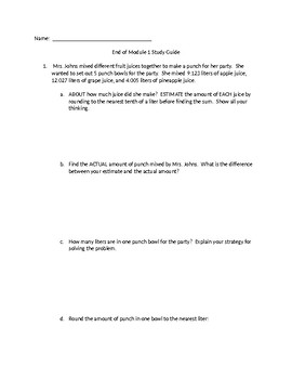 Preview of Eureka Grade 5 End of Module 1 Assessment Study Guide