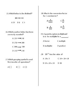 math vocabulary quiz grade 5 module 2 by teaching2plz tpt