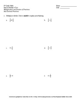 Preview of Eureka Math 5th Grade End-of-Module 4 Test