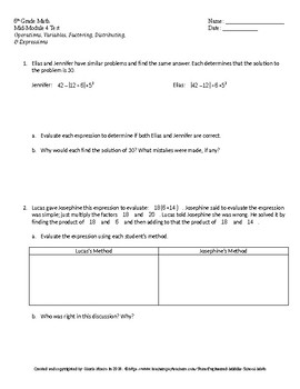 Preview of Eureka Math 6th Grade Mid-Module 4 Test
