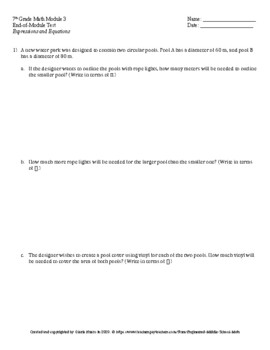 Preview of Eureka Math 7th Grade End-of-Module 3 Test