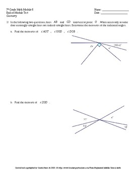 Preview of Eureka Math 7th Grade End-of-Module 6 Test