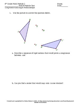 Preview of Eureka Math 8th Grade End-of-Module 2 Test