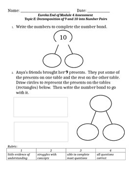 Preview of Eureka Math End of Module 4 Assessment for Kindergarten