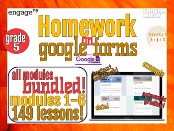 Preview of Eureka Math/EngageNY Homework on Google Forms Grade 5, Modules 1 - 6 BUNDLE