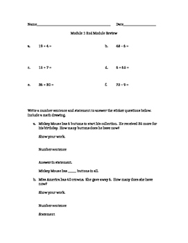 Preview of Eureka Math Great Minds Second Grade Module 1 End Module Review Assessment