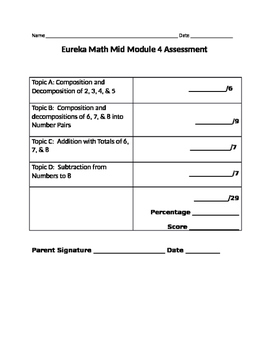 Preview of Eureka Math Mid Module 4 Kindergarten Assessment