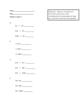 Preview of Eureka Math Module 1 Concept Developments 5th Grade