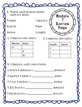 Preview of Eureka Math Module 7 Review Page: Grade 4 - Mixed Conversions