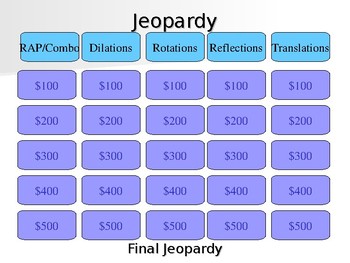 Preview of Eureka Math (Transformations) Grade 8 Module 3 Jeopardy Review