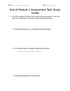 Preview of Eureka Module 1: End of Assessment Task Study Guide Grade 3