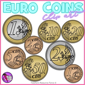 Preview of Euro Coins realistic clip art: 1c, 2c, 5c, 10c, 20c, 50c, €1, €2