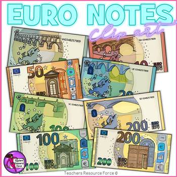 Preview of Euro Notes clip art: €5, €10, €20, €50, €100, €200