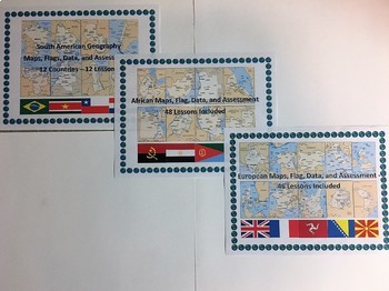 Preview of Europe, Africa, and South America Geography Maps, Flag, Bundle Assessments