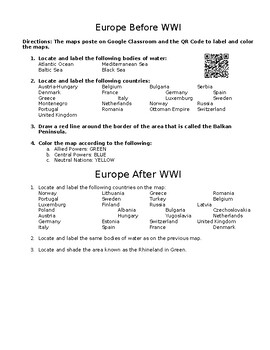 Europe Before and After WWI Map by Meghan Morris | TPT