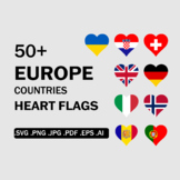 Europe Countries Heart Love Shape Flags Cricut Vector Set 