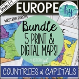 Europe Countries and Capitals Map Activity Bundle (Print a