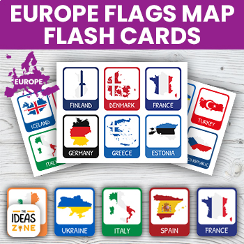 Preview of Europe Country Flags Map Flash Cards