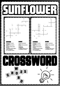 Sunflower CrossWord Puzzle No prep Activity Worksheets Morning Work by
