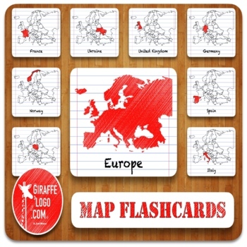 Preview of Europe Geography Flashcards with Printable & Digital Maps