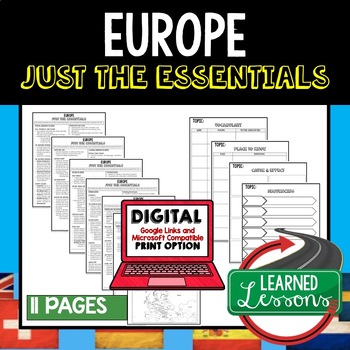 Preview of Europe Geography Outline Notes, Europe Bullet Notes, Unit Review, Test Prep