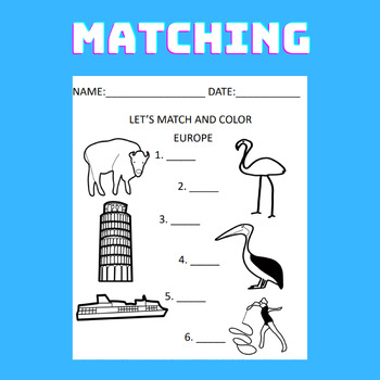 Preview of Europe Learning Printable Matching and Coloring Sheet
