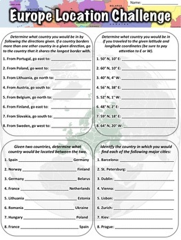 Preview of Europe Location Worksheet