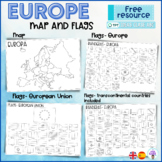 Europe geography activity- Map and flags- Europa- mapa y banderas