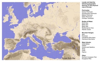 blank physical map of europe rivers