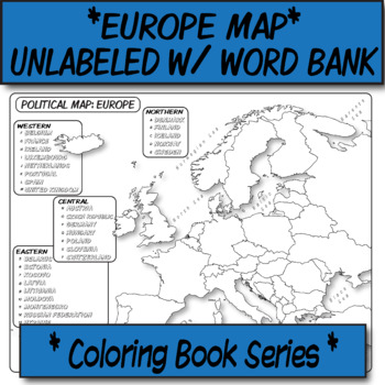 Preview of Europe Political Map (Unlabeled with Word Bank) **Coloring Book Series**