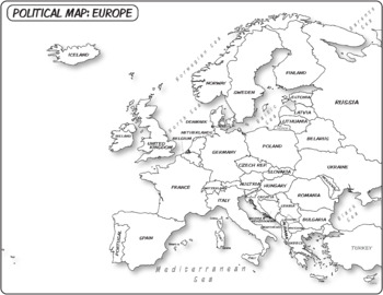 europe political map black and white