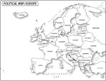 black and white political map of europe