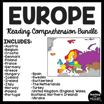Preview of Europe Reading Comprehension Worksheet Bundle Country Study Continents