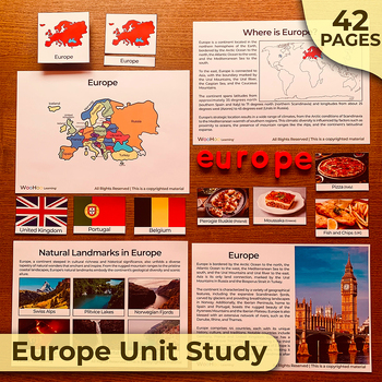 Preview of Europe Unit Study, Europe Activity Bundle, Europe Continent Montessori Unit