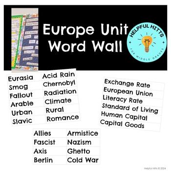 Preview of Europe Unit Word Wall- 6th Grade GSE