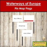 Waterways of Europe Map Labels - Pin Map Flags (color-coded)