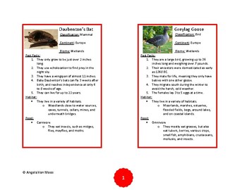 Preview of Europe Wetland Biome Animal Cards