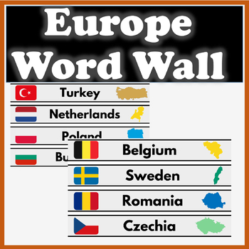 Preview of Europe Geography - Word Walls/Bulletin Boards with Map and Flag