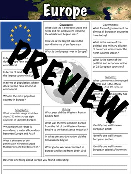 Europe Worksheet by Middle School History and Geography | TpT