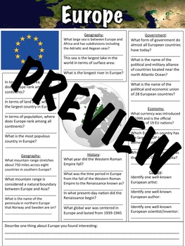 Preview of Europe Worksheet